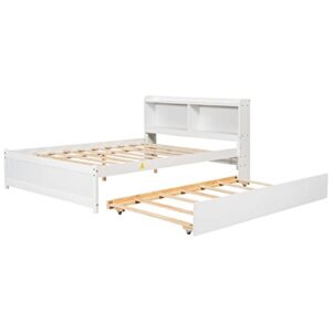 HomSof Full Bed with Trundle and Bookcase,White