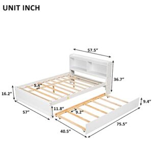 HomSof Full Bed with Trundle and Bookcase,White