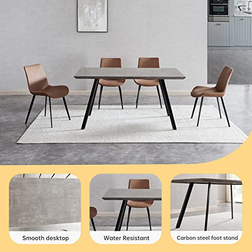 Mid-Century Dining Table Set of 4, 47.2'' Modern Rectangular Table, Farmhouse MDF Slate Kitchen Table and Upholstered Faux Leather Chairs, 5-Piece Kitchen Dining Set(1 Table with 4 Brown Chairs)