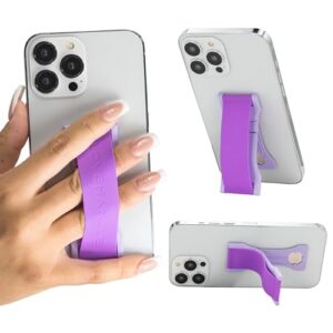 lovehandle pro premium phone grip - silicone phone strap - magnetic phone mount and kickstand for smartphone and tablet - electric purple silicone on lavender base