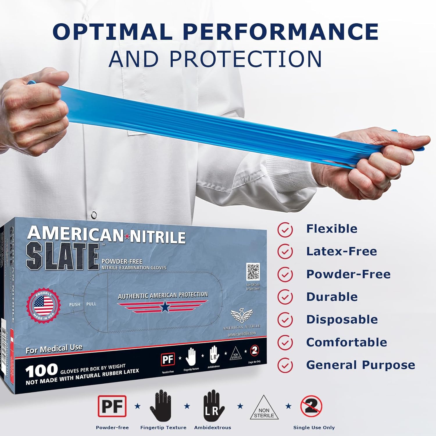 American Nitrile – Slate Powder Free Nitrile Gloves – Latex Free Disposable Gloves – Made in the USA