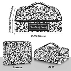 Black White Cow Print Custom Casserole Carriers for Hot or Cold Food Personalized Name Insulated Casserole Dish Carrier Bag Lunch Tote Bag for Cookouts Party Picnic Beach