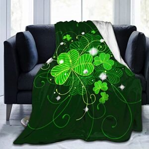 jshxjbwr st. patrick's day four leaf clover throw blanket warm cozy lightweight blankets lucky green day gift flannel blanket for sofa couch bed office holiday decorative 50"x40"