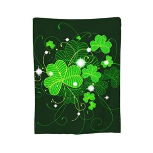 JSHXJBWR St. Patrick's Day Four Leaf Clover Throw Blanket Warm Cozy Lightweight Blankets Lucky Green Day Gift Flannel Blanket for Sofa Couch Bed Office Holiday Decorative 50"X40"