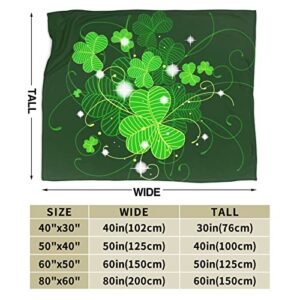 JSHXJBWR St. Patrick's Day Four Leaf Clover Throw Blanket Warm Cozy Lightweight Blankets Lucky Green Day Gift Flannel Blanket for Sofa Couch Bed Office Holiday Decorative 50"X40"