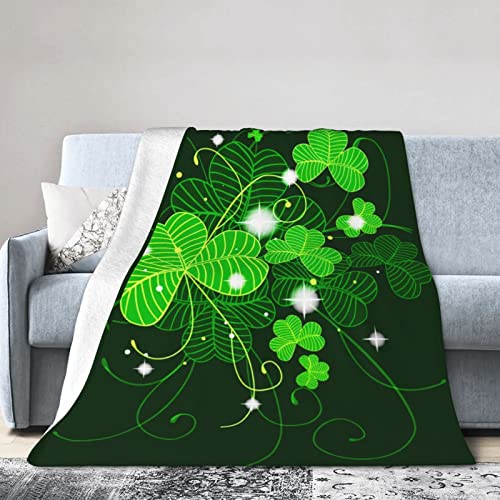 JSHXJBWR St. Patrick's Day Four Leaf Clover Throw Blanket Warm Cozy Lightweight Blankets Lucky Green Day Gift Flannel Blanket for Sofa Couch Bed Office Holiday Decorative 50"X40"