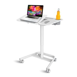 mobile adjustable height standing desk - rolling laptop desk pneumatic height adjustable - portable workstation computer table stand - mini standing desk for small office spaces