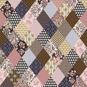 texco inc design/poly spandex bohemian prints stretch dty brushed fabric, chocolate dusty pink 2 yards