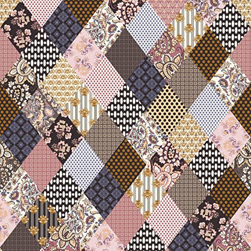 Texco Inc Design/Poly Spandex Bohemian Prints Stretch DTY Brushed Fabric, Chocolate Dusty Pink 2 Yards