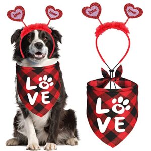 jotfa valentine's day dog bandana costumes, valentines love headband buffalo plaid dog valentines bandanas for small medium large dogs