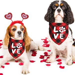 JOTFA Valentine's Day Dog Bandana Costumes, Valentines Love Headband Buffalo Plaid Dog Valentines Bandanas for Small Medium Large Dogs