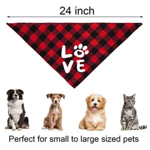 JOTFA Valentine's Day Dog Bandana Costumes, Valentines Love Headband Buffalo Plaid Dog Valentines Bandanas for Small Medium Large Dogs