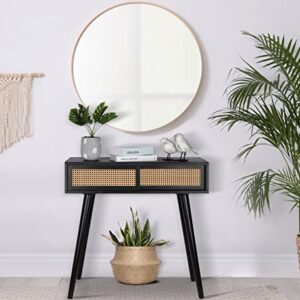 Console Table, Small Entryway Table, Console Tables for Entryway, Rattan Dresser Side Table Black Entry Table Narrow Console Table Modern Hallway Table Boho Sofa Table for Living Room, Vanity Desk