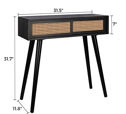 Console Table, Small Entryway Table, Console Tables for Entryway, Rattan Dresser Side Table Black Entry Table Narrow Console Table Modern Hallway Table Boho Sofa Table for Living Room, Vanity Desk