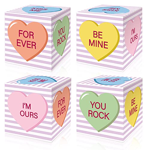 Whaline 24Pcs Valentine's Day Treat Boxes Conversation Heart Cardboard Box Colorful Cute Holiday Paper Gift Container for Cookie Goodie Candy Sweet Valentine's Day Party Favor Supplies