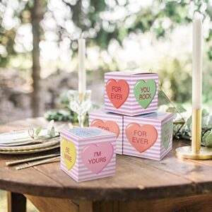 Whaline 24Pcs Valentine's Day Treat Boxes Conversation Heart Cardboard Box Colorful Cute Holiday Paper Gift Container for Cookie Goodie Candy Sweet Valentine's Day Party Favor Supplies