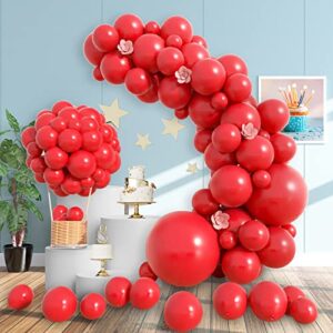 yuearn red balloons, 132pcs red balloon garland kit, 18/12/10/5in different size pack, balloon arch kit for birthday party/baby shower/wedding decor (red, 18/12/10/5-in)