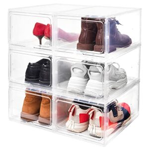 galifode clear plastic shoe storage boxes, stackable shoe organizer bins for closet, entryway, large shoe container, sneakers toys display cases, 13.8 x 9.8 x 7 inches