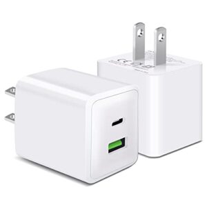 2 pack usb c wall charger, plsflick 20w dual port power delivery fast type c charging block plug adapter for iphone 14 13 12 pro max mini xr xs se, ipad, airpods, samsung galaxy(white)
