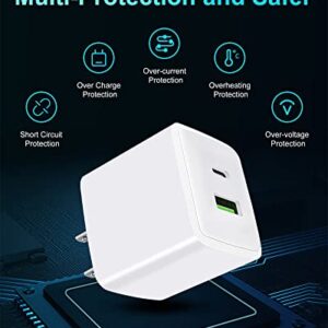 2 Pack USB C Wall Charger, PLSFLICK 20W Dual Port Power Delivery Fast Type C Charging Block Plug Adapter for iPhone 14 13 12 Pro Max Mini XR XS SE, Ipad, Airpods, Samsung Galaxy(White)