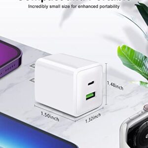 2 Pack USB C Wall Charger, PLSFLICK 20W Dual Port Power Delivery Fast Type C Charging Block Plug Adapter for iPhone 14 13 12 Pro Max Mini XR XS SE, Ipad, Airpods, Samsung Galaxy(White)