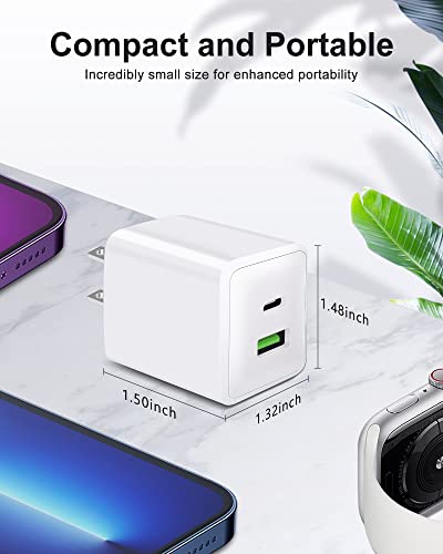 2 Pack USB C Wall Charger, PLSFLICK 20W Dual Port Power Delivery Fast Type C Charging Block Plug Adapter for iPhone 14 13 12 Pro Max Mini XR XS SE, Ipad, Airpods, Samsung Galaxy(White)