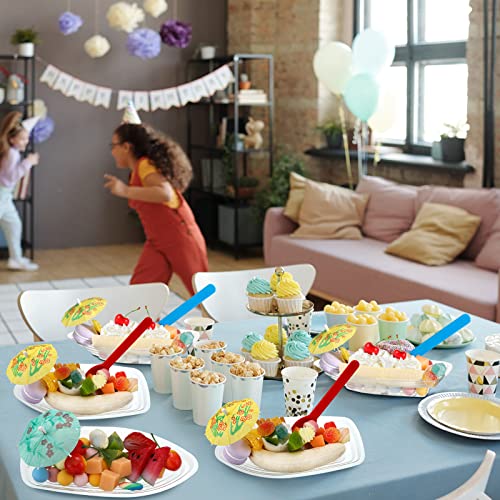 Clear Plastic 8 oz Banana Split Boat Bowls Set Disposable Reusable Banana Split Plate Include Ice Cream Sundae Splits Bowl Paper Umbrellas and Spoons for Parties Serving Sauces Candy Salad (50 Set)