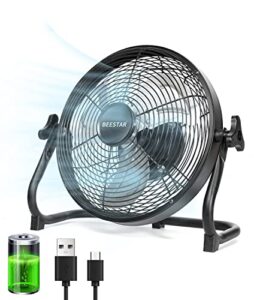 beestar battery operated fan, 10 inch rechargeable fan portable,high velocity fan with metal blade run up to 10 hours,5200 mah battery powered fan for garage, backyard, camping, travel