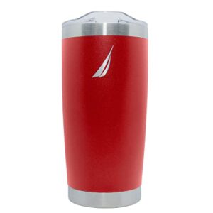 nautica coffee mug tumbler-vacuum insulated double wall travel cup - to go reusable thermos - stainless steel inside and outer with slide lid 20 oz-red