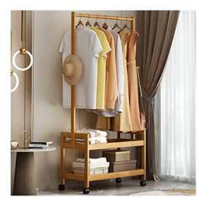 nephew standing coat rack tree 2-tier garment rack heavy duty bamboo shelving rolling wardrobe clothes rack hanging closet organizers and storage 2 side hooks (color : brown, size : 70 * 32 * 176cm)