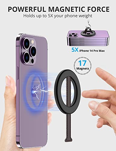 SUPMEGA Magnetic Phone Grip for MagSafe, Grip & Stand with Collapsible Leather Finger Loop, Magnetic Phone Ring Holder only for iPhone 15 Pro Max, iPhone 15 Pro, iPhone 14 Pro Max, 13 and 12 Series