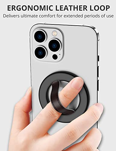 SUPMEGA Magnetic Phone Grip for MagSafe, Grip & Stand with Collapsible Leather Finger Loop, Magnetic Phone Ring Holder only for iPhone 15 Pro Max, iPhone 15 Pro, iPhone 14 Pro Max, 13 and 12 Series