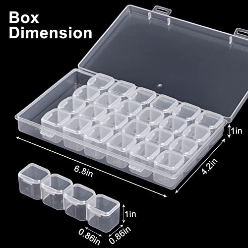 Quefe 168 Slots Diamond Painting Storage Containers, 6pcs 28 Grids Clear Diamond Painting Accessories and Tools Boxes Bead Organizers Diamond Art Embroidery Storage with Label Stickers