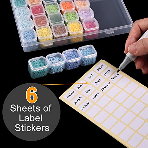 Quefe 168 Slots Diamond Painting Storage Containers, 6pcs 28 Grids Clear Diamond Painting Accessories and Tools Boxes Bead Organizers Diamond Art Embroidery Storage with Label Stickers