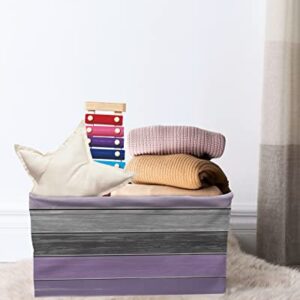 Large Capacity Storage Bins 2Pcs Stripe Wood Grain Purple and Grey Storage Cubes, Collapsible Storage Baskets for Organizing for Bedroom Living Room Shelves Home 15x11x9.5 In