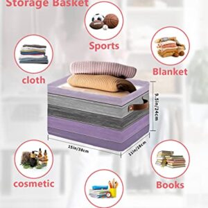 Large Capacity Storage Bins 2Pcs Stripe Wood Grain Purple and Grey Storage Cubes, Collapsible Storage Baskets for Organizing for Bedroom Living Room Shelves Home 15x11x9.5 In