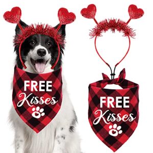 stmk valentine’s day dog bandana outfits, valentine’s day heart headband plaid valentines dog bandanas costumes for small medium large dogs valentine’s day costumes (free kisses)