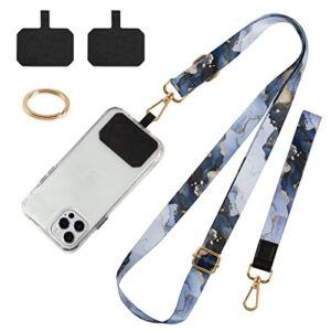 dutyway cell phone lanyard, 1x wrist lanyards, 1x adjustable crossbody shoulder neck strap with 2x phone tether tabs universal lanyard for keys, id badges, card holder, most smartphones (marble)