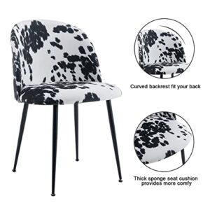Guyou Fabric Upholstered Dining Chairs Set of 2, Modern Guest Chairs Side Chairs Round Back, Modern Accent Chairs with Metal Legs for Living Room Bedroom Reception Room (Black Cow)