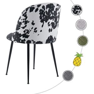 Guyou Fabric Upholstered Dining Chairs Set of 2, Modern Guest Chairs Side Chairs Round Back, Modern Accent Chairs with Metal Legs for Living Room Bedroom Reception Room (Black Cow)