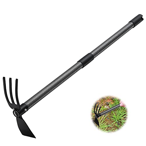 Garden Hoe and Cultivator, 31” Long Heavy Duty Hand Hoe with Tiller,2 Section Handle, Carbon Steel Blade, Cultivator Hoe Garden Tool for Loosening Soil, Digging