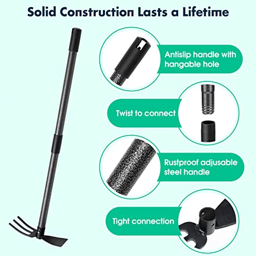 Garden Hoe and Cultivator, 31” Long Heavy Duty Hand Hoe with Tiller,2 Section Handle, Carbon Steel Blade, Cultivator Hoe Garden Tool for Loosening Soil, Digging