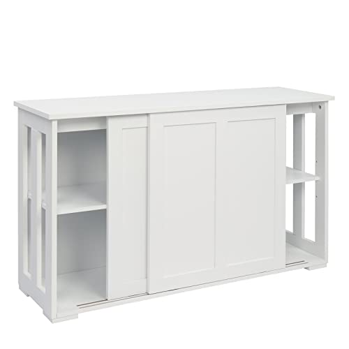 Kitchen Sideboard Buffet Storage Cabinet with 2 Sliding Doors and Adjustable Shelf, Wooden Cupboard Server Buffet Console Table, Stackable Sideboard Cabinets Storage for Dining Room Entryway, White