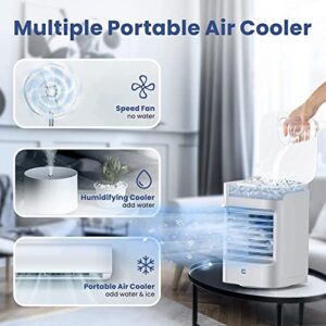 Portable Air Conditioner, BREEZEWELL 8in Rechargeable Small Evaporative Air Cooler, 90°Auto Oscillation, 7 Color Vibe Lights, 4000mAh Battery Powered Humidifier, Mini Air Conditioner for Camping, Car