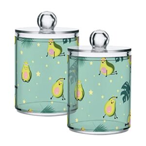 kigai 2 pack apothecary jars cute avocado & palm qtip holder organizer clear airtight container for cotton swabs food storage 14oz plastic jars with lids