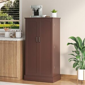 kepptory 47” Pantry Cabinet, Kitchen Pantry Storage Cabinet with Doors & Adjustable Shelves, Brown Freestanding Buffet Cupboards Sideboard for Living Room and Dinning Room, Sturdy and Durable