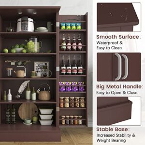 kepptory 47” Pantry Cabinet, Kitchen Pantry Storage Cabinet with Doors & Adjustable Shelves, Brown Freestanding Buffet Cupboards Sideboard for Living Room and Dinning Room, Sturdy and Durable
