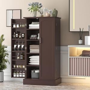 kepptory 47” Pantry Cabinet, Kitchen Pantry Storage Cabinet with Doors & Adjustable Shelves, Brown Freestanding Buffet Cupboards Sideboard for Living Room and Dinning Room, Sturdy and Durable