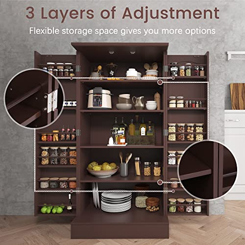 kepptory 47” Pantry Cabinet, Kitchen Pantry Storage Cabinet with Doors & Adjustable Shelves, Brown Freestanding Buffet Cupboards Sideboard for Living Room and Dinning Room, Sturdy and Durable