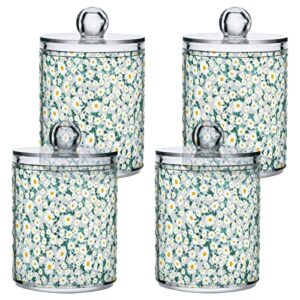 Kigai 2 Pack Apothecary Jars Beautiful Daisy Qtip Holder Organizer Clear Airtight Container for Cotton Swabs Food Storage 14oz Plastic Jars with Lids